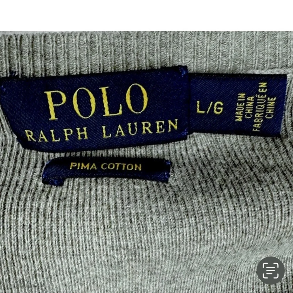 Polo Ralph Lauren Pima Cotton V Neck Grey Sweater Green Pony Men Size L